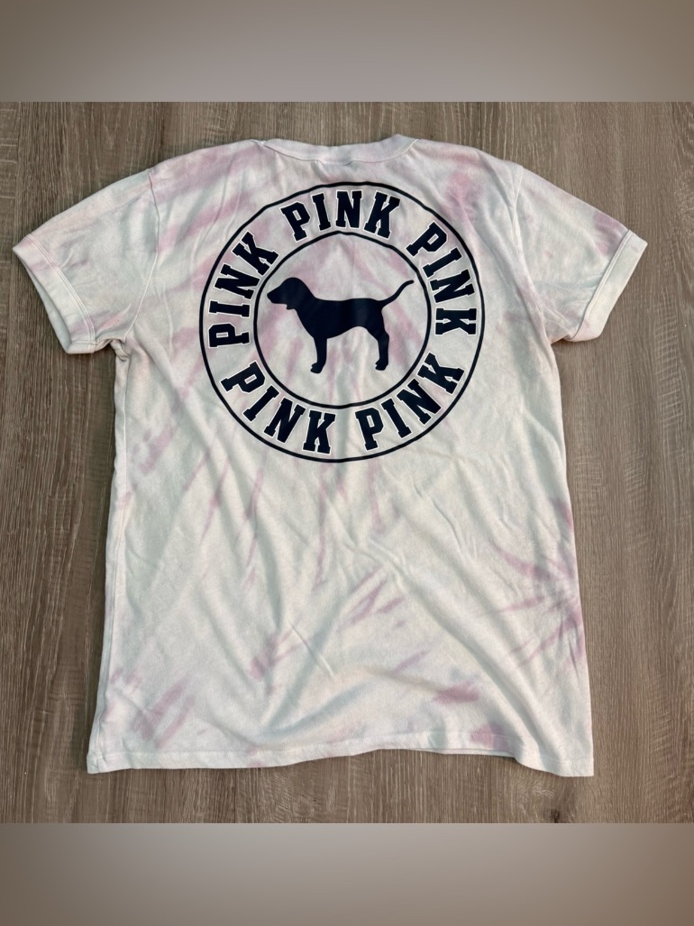 VS Victoria's Secret PINK Purple Tye Dye  Dog Spellout Logo Tee Shirt Top Large